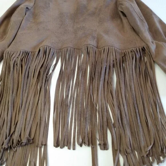 Chicos Jacket Women Size 0/S/4 Brown Faux Suede Fringe Boho Western Festival - Picture 15 of 15